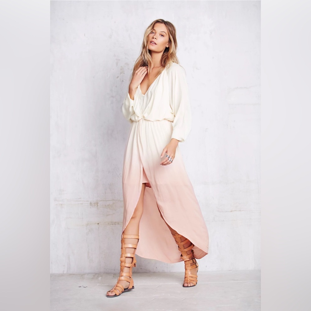 FREE PEOPLE Pebble Beach Midi Dress Sz S Ombré Blush Cream Boho Fairy Ethereal
